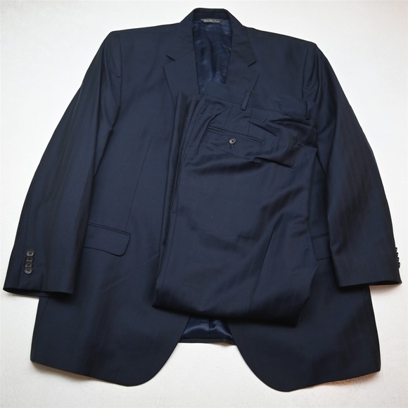Jack Victor 50L 44x30 Navy Blue Striped 100% Wool Gibson Mens Jacket Pants Suit